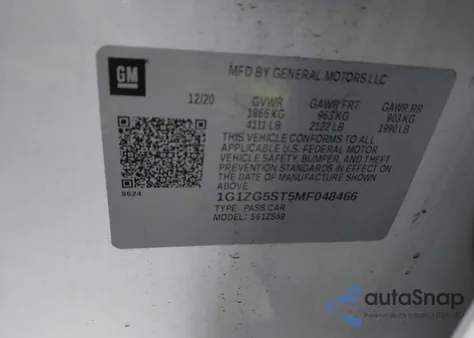 2021 Chevrolet Malibu Fwd Rs из США, поврежденный, VIN 1G1ZG5ST5MF048466